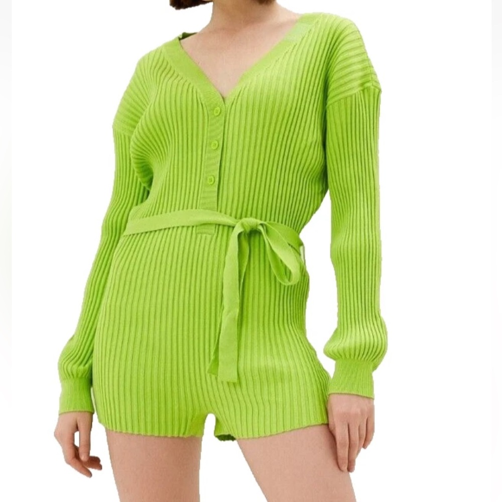 Adidas X Ivy Park Halls of Ivy Solar lime Knit Rib Romper Size Small